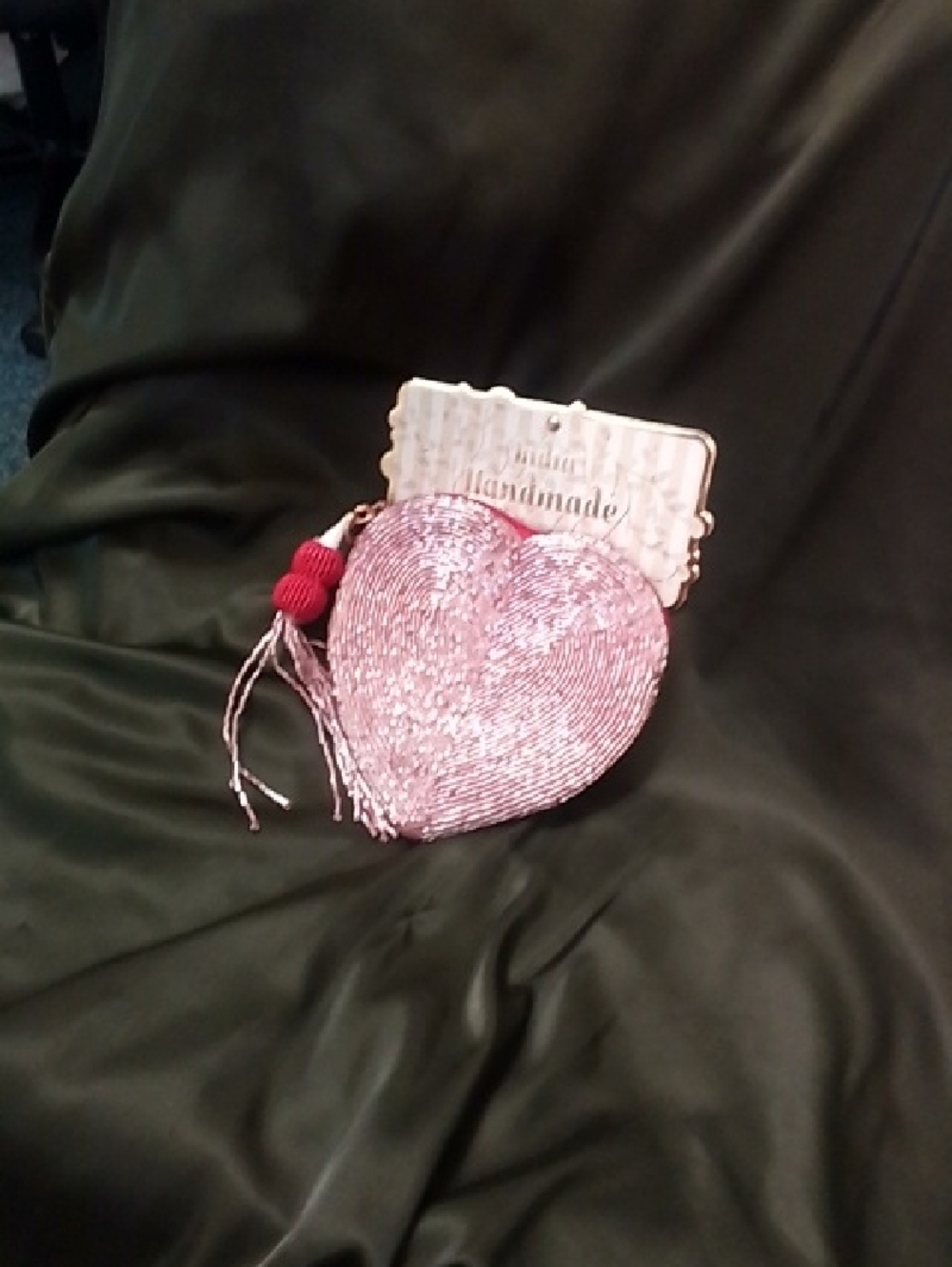 Handmade Pink Heart Sequin Wristlet Bag